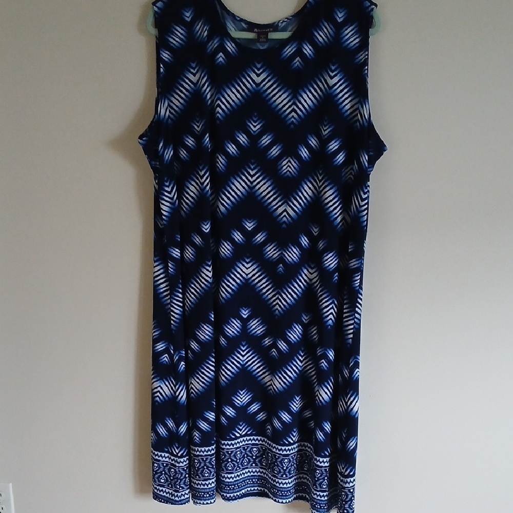 Roaman's Navy and White Sleeveless Shift Dress 1X